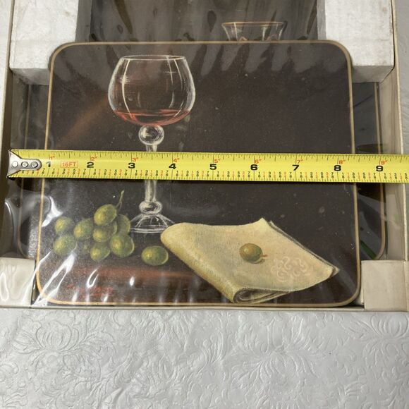 VTG 70s Clover Leaf Table Mats Wine Still Life Box Set Placemats Cork Back NOS - Picture 6 of 9